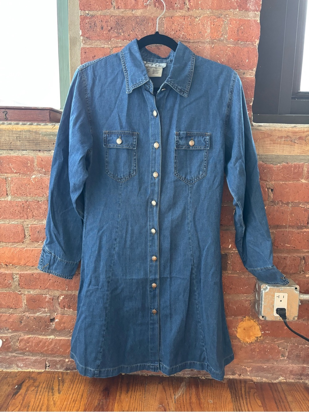 Vintage Denim Button-Front Shirt Dress - Blue